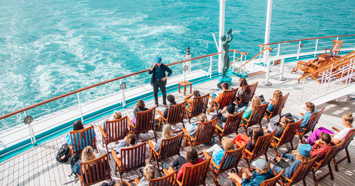 Semester at Sea Professor teaching outside on deck